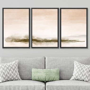 IDEA4WALL Framed Canvas Print Wall Art Set Pastel Sunset Mountain